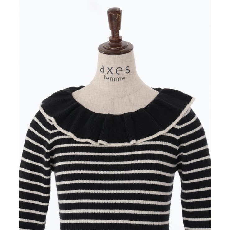 襟デザインボーダーニット[品番：IGAW0004451]｜axes femme