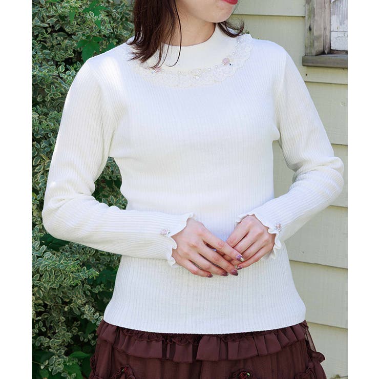 生成り | バラボトルネックリブニット | axes femme