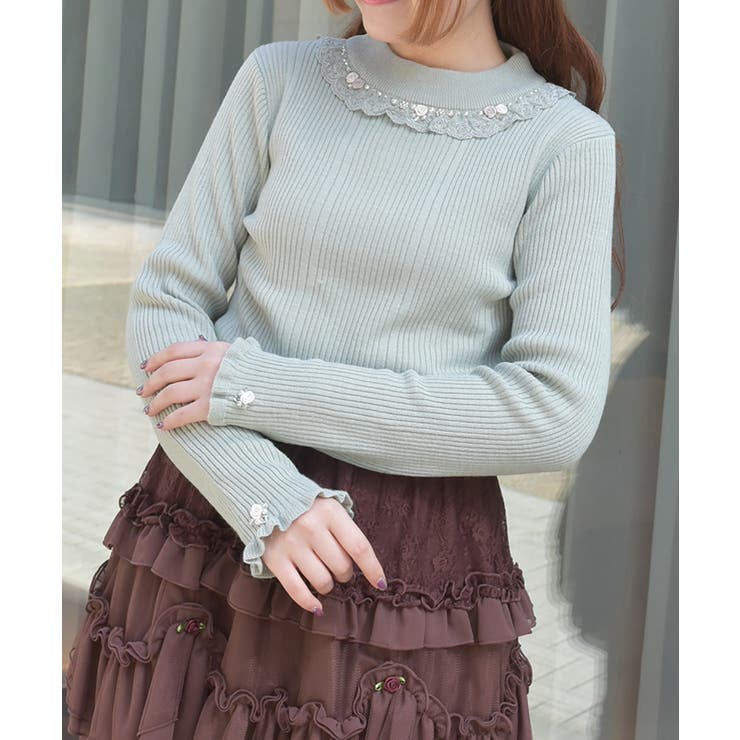 ミント | バラボトルネックリブニット | axes femme