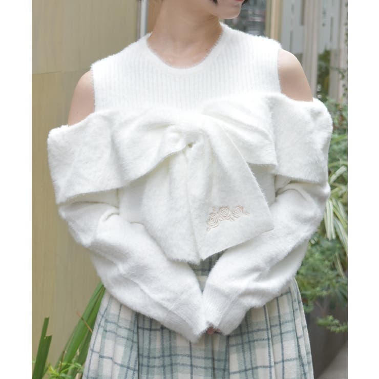 白 | リボンフェザーニット | axes femme