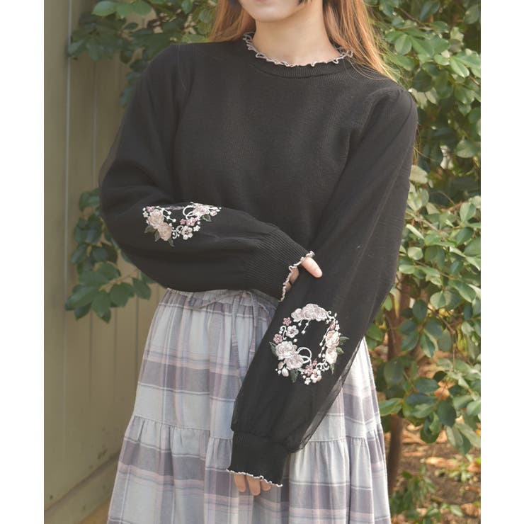 カメリア刺繍チュール袖ニット | axes femme | 詳細画像4 