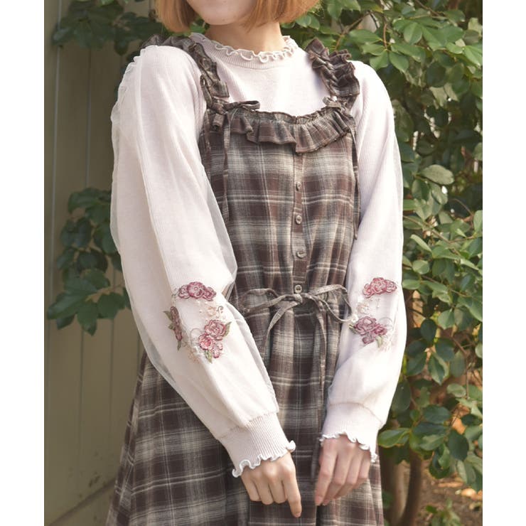 ピンク | カメリア刺繍チュール袖ニット | axes femme