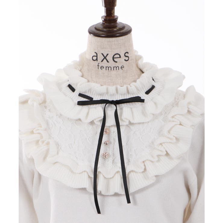 スクエアヨークフリルニット　ホワイト スクエアヨークフリルニット ホワイト