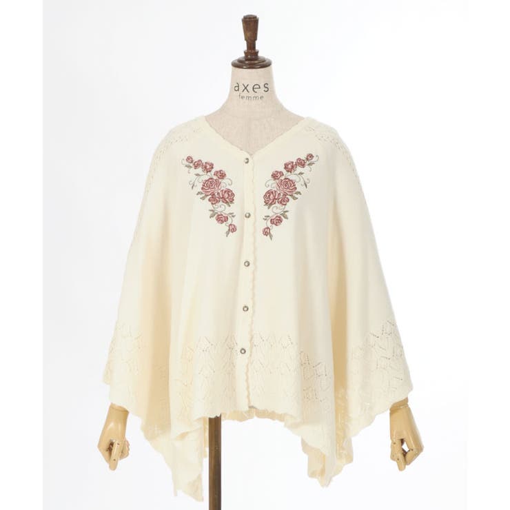 ローズ刺繍ニットポンチョ[品番：IGAW0005542]｜axes femme