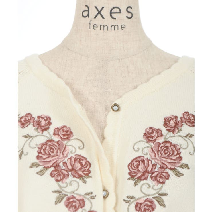 DOROTHY ドロシー 刺繍 装飾 ニット レース リボン コート ローズ刺繍ニットポンチョ[品番：IGAW0005542]｜axes femme