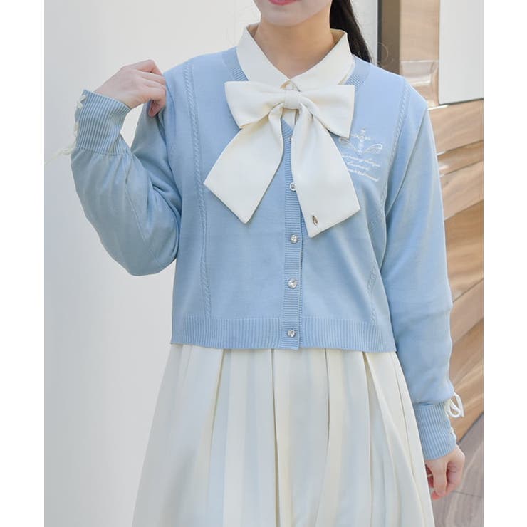クロス刺繍ショートニットカーディガン | axes femme | 詳細画像1 