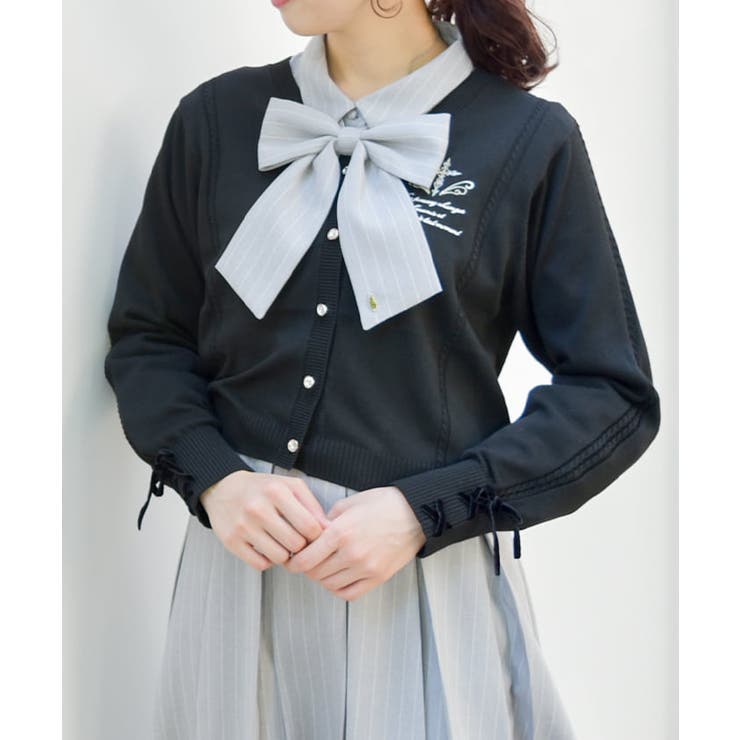 黒 | クロス刺繍ショートニットカーディガン | axes femme