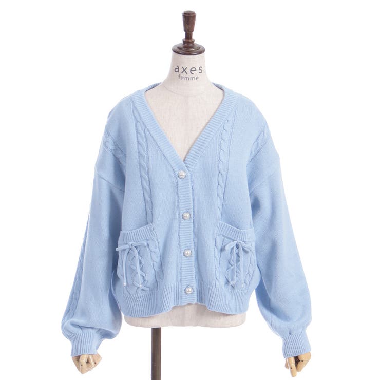 リボンポケットニットカーデ[品番：IGAW0005930]｜axes femme