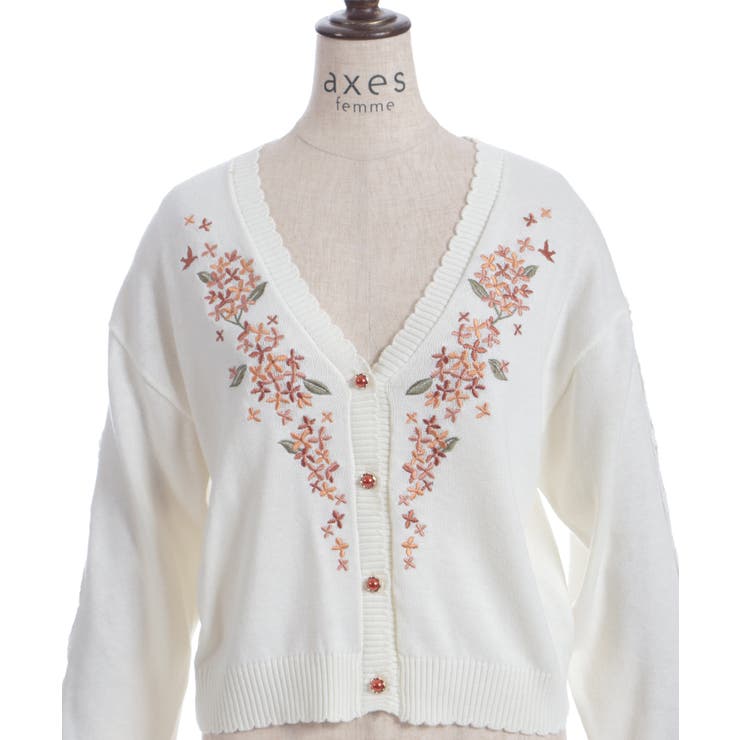 axes femme クリーム色 レースカーディガン　レア axes femme｜レースアップデザインカーディガン | Rakuten