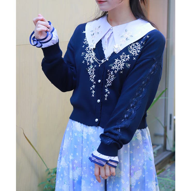 金木犀刺繍ニットカーディガン[品番：IGAW0006815]｜axes femme