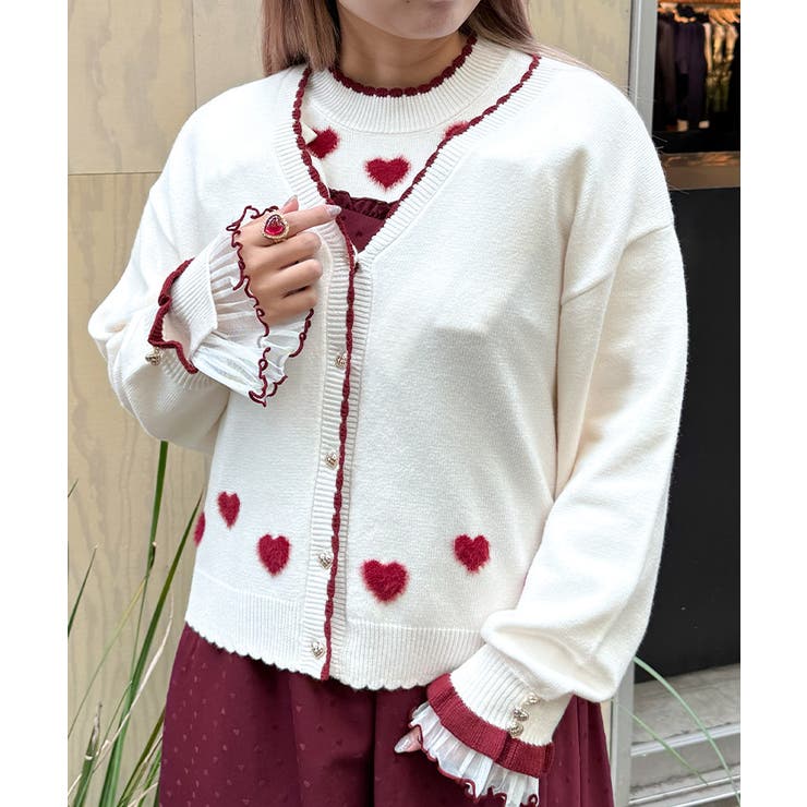 白 | ハートジャカードニットカーディガン | axes femme
