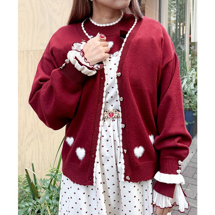 赤 | ハートジャカードニットカーディガン | axes femme