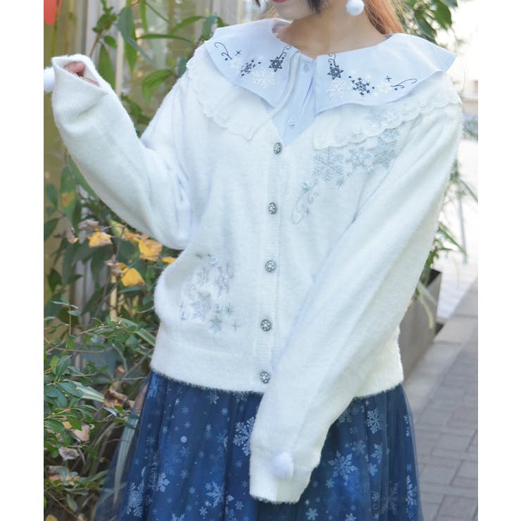 白 | スノー・ローズ刺繍カーデ | axes femme