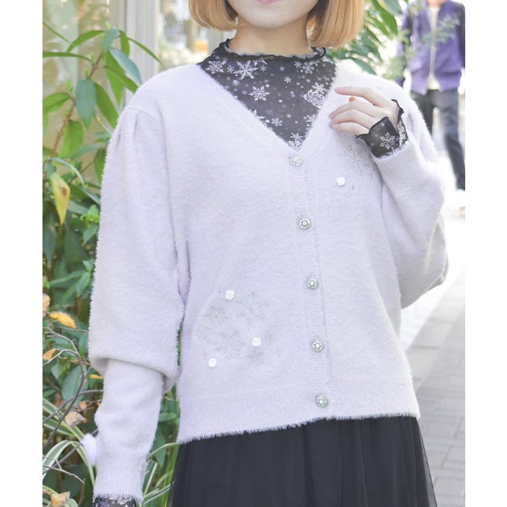 ラベンダー | スノー・ローズ刺繍カーデ | axes femme