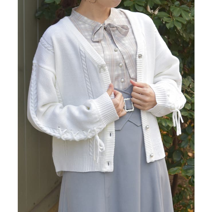 リボン釦編み上げニットカーディガン | axes femme | 詳細画像16 