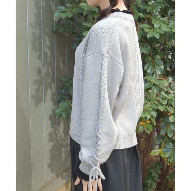 リボン釦編み上げニットカーディガン | axes femme | 詳細画像2 