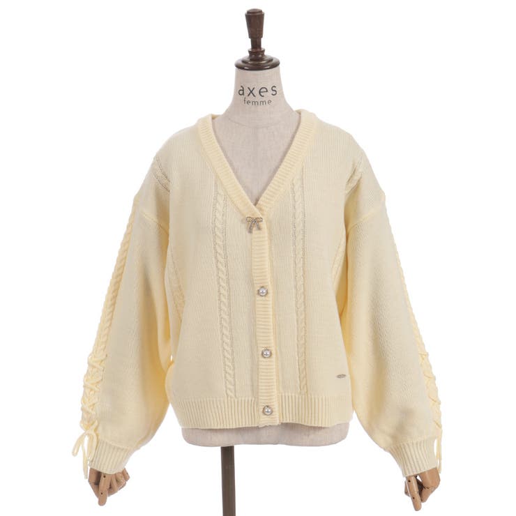 リボン釦編み上げニットカーディガン | axes femme | 詳細画像20 