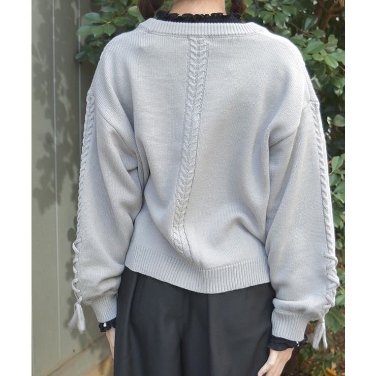 リボン釦編み上げニットカーディガン | axes femme | 詳細画像3 