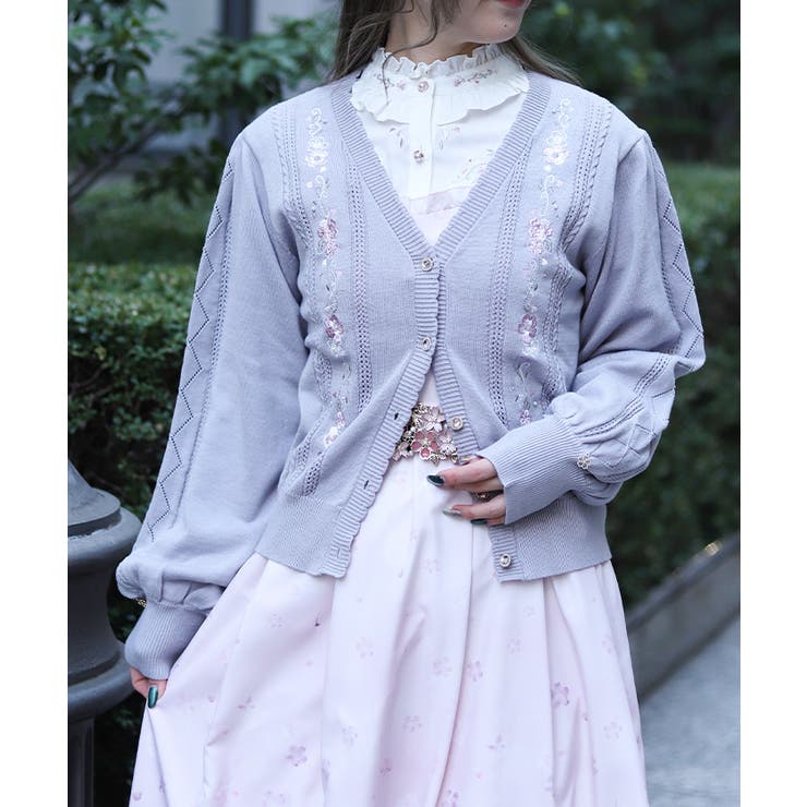 桜刺繍ニットカーディガン | axes femme | 詳細画像1 