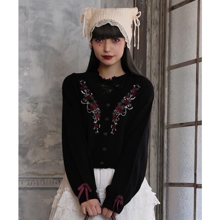 薔薇刺繍×蝙蝠釦ニットカーデ | axes femme | 詳細画像5 