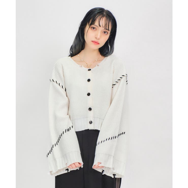 生成り | 2wayダメージニットカーデ | axes femme