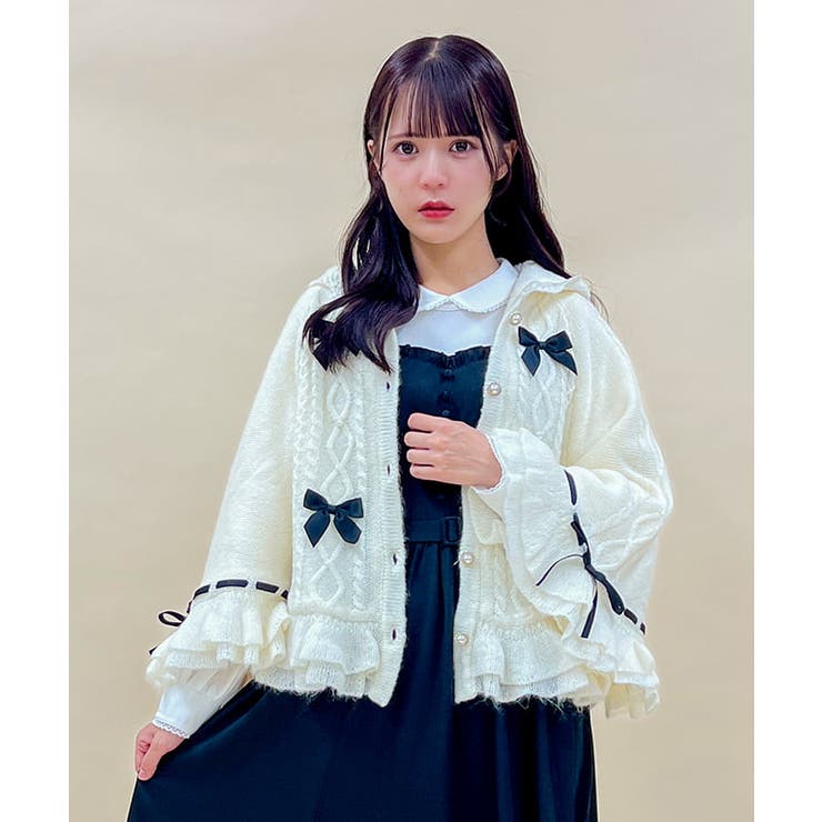 リボン裏ボアニットケープ[品番：IGAW0005488]｜axes femme