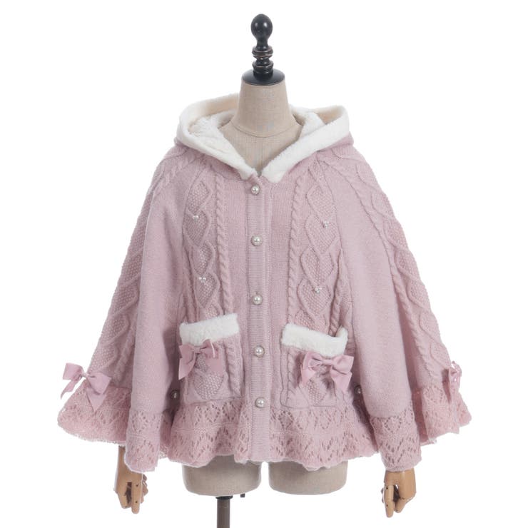 ハート編柄裏ボアニットケープ[品番：IGAW0006944]｜axes femme