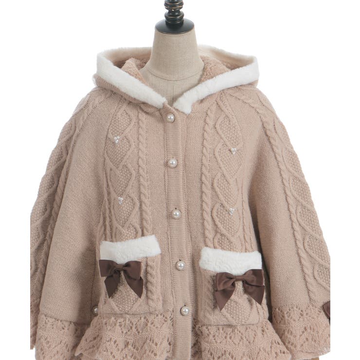 ハート編柄裏ボアニットケープ[品番：IGAW0006944]｜axes femme