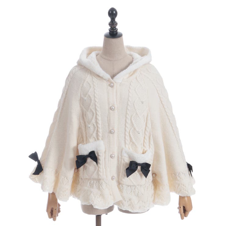 新品★アクシーズファム★ハート編柄裏ボアニットケープポンチョピンク★完売品 ハート編柄裏ボアニットケープ[品番：IGAW0006944]｜axes femme