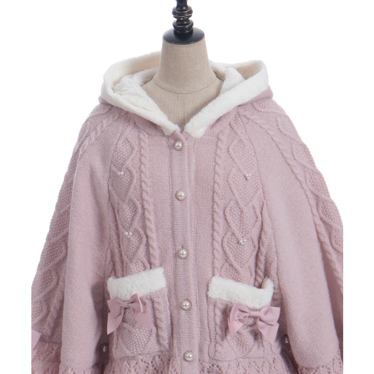 ハート編柄裏ボアニットケープ[品番：IGAW0006944]｜axes femme