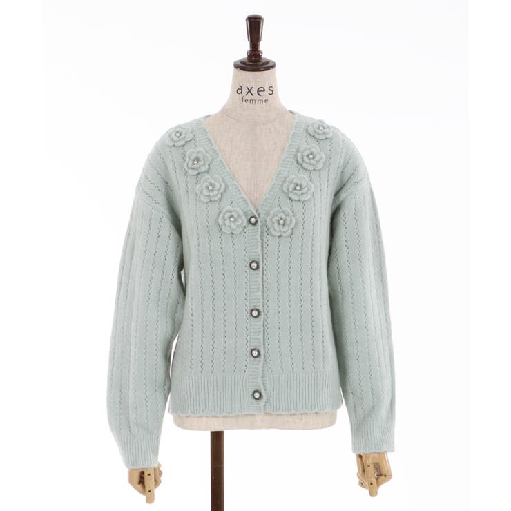 最新　完売　かぎ針お花モチーフ付きニットカーディガン　グレー TSUHARUかぎ針お花モチーフ付きニットカーディガンベージュ