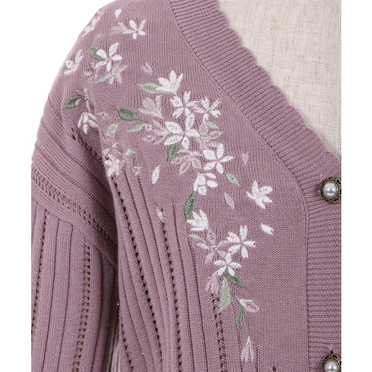 桜刺繍ロングニットカーデ[品番：IGAW0001526]｜axes femme