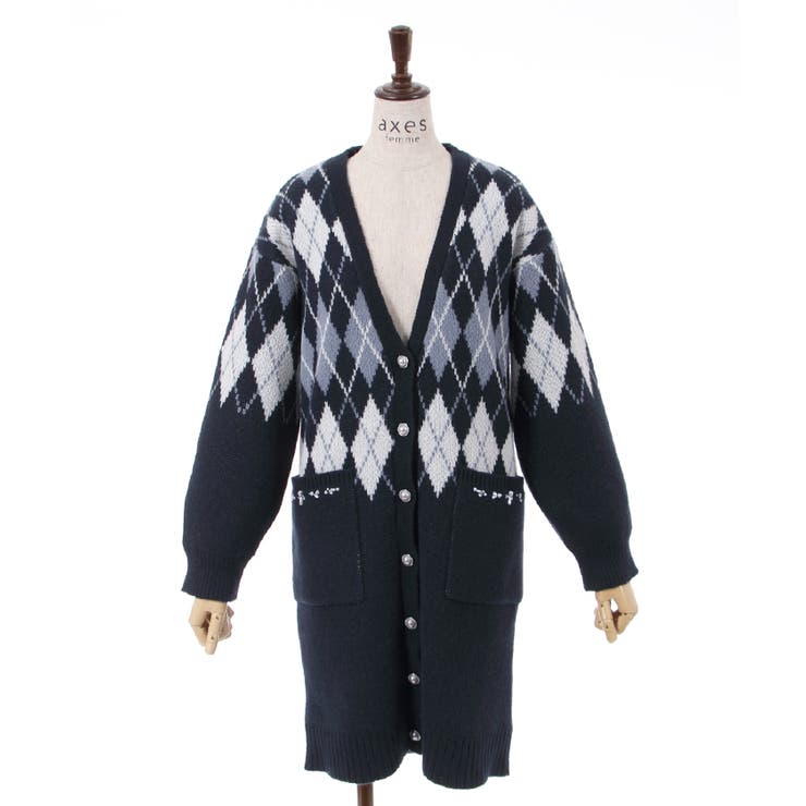 アーガイル柄ロングニットCD[品番：IGAW0003098]｜axes femme
