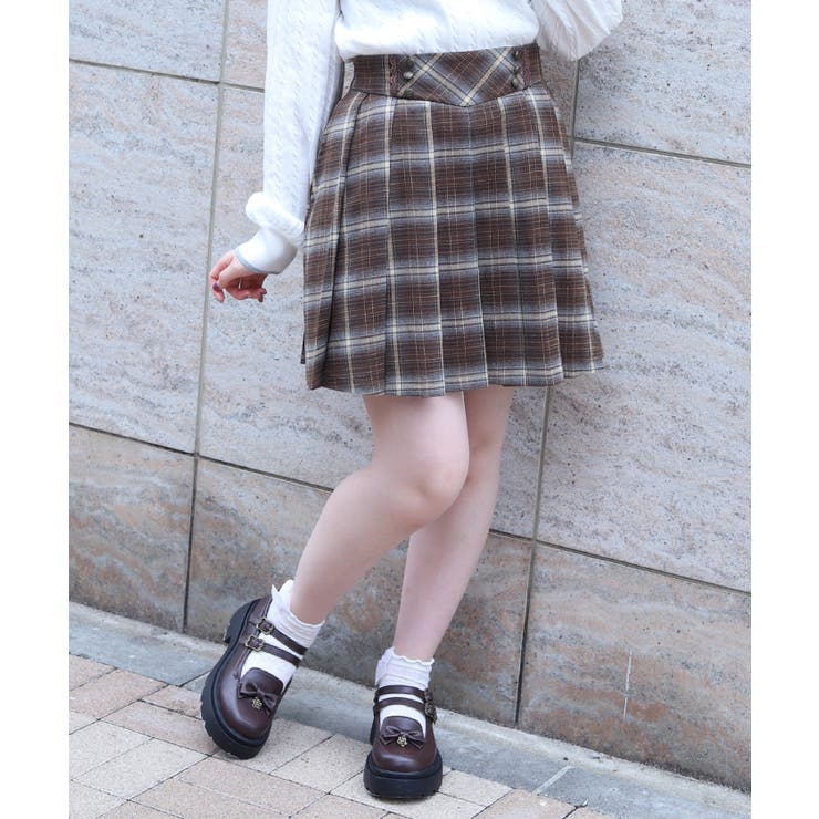 茶 | ボタン使いチェックスカパン | axes femme