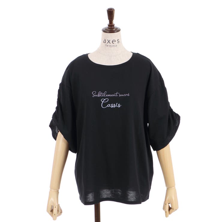 黒 | 汗染み防止ラメ刺繍Ｔシャツ | axes femme