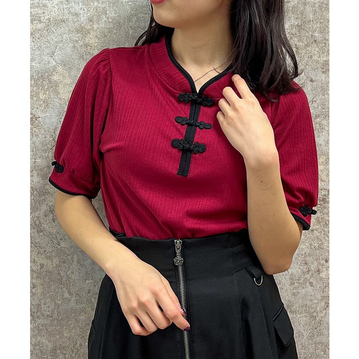 チャイナ釦リブプルオーバー[品番：IGAW0004836]｜axes femme
