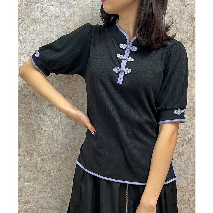 チャイナ釦リブプルオーバー[品番：IGAW0004836]｜axes femme