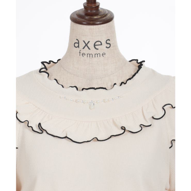 ビジュー付フリルリブトップス[品番：IGAW0004972]｜axes  femme（アクシーズファム）のレディースファッション通販｜SHOPLIST（ショップリスト）