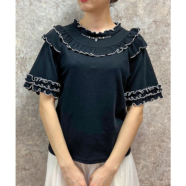 ビジュー付フリルリブトップス[品番：IGAW0004972]｜axes femme