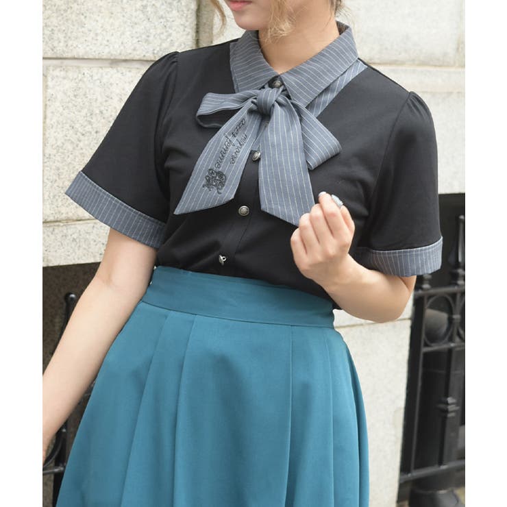 黒 | レイヤード風リボン付トップス | axes femme