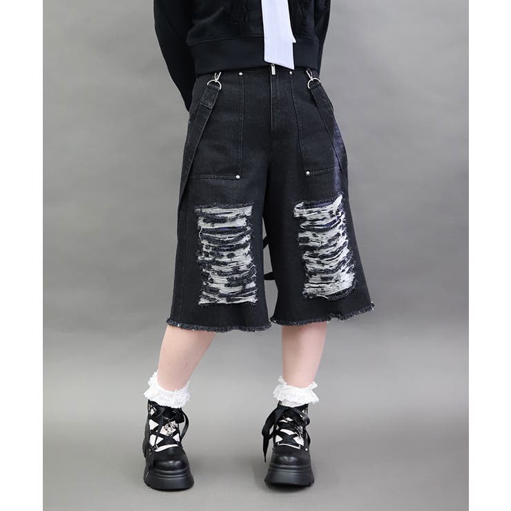 黒 | チェックダメージハーフパンツ | axes femme