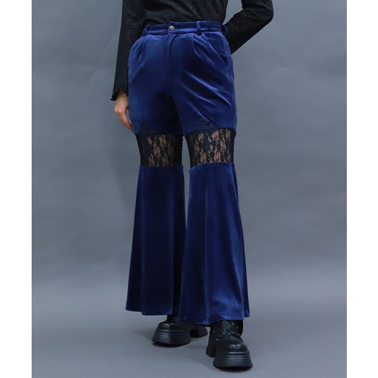 レース切替ベロアフレアパンツ | axes femme | 詳細画像1 