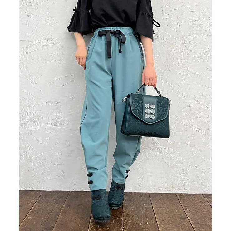 チャイナ服 ロングパンツ 刺繍 シンプル ゆったりストレート