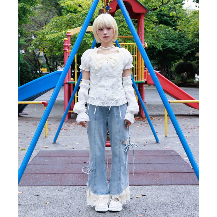 レース付スリット×リボンパンツ | axes femme | 詳細画像4 
