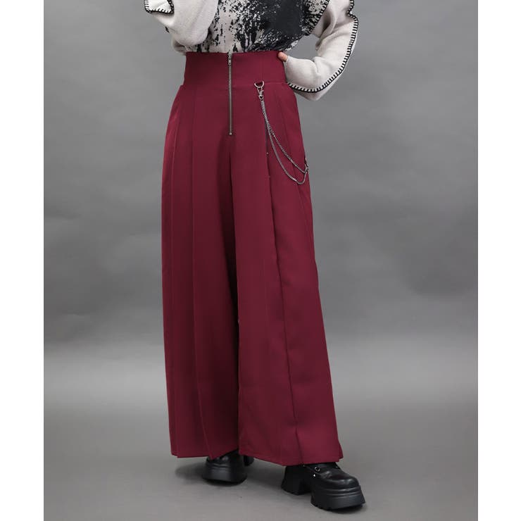 ワイン | ハイウエストタックワイドパンツ | axes femme