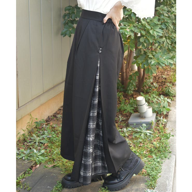 黒 | チェック×レース切替パンツ | axes femme