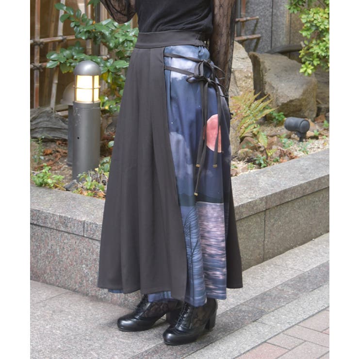 黒 | 十五夜柄巻スカート風パンツ | axes femme