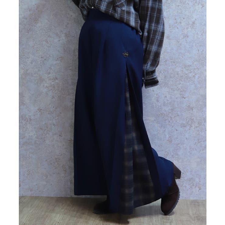 紺 | チェック切替ワイドパンツ | axes femme