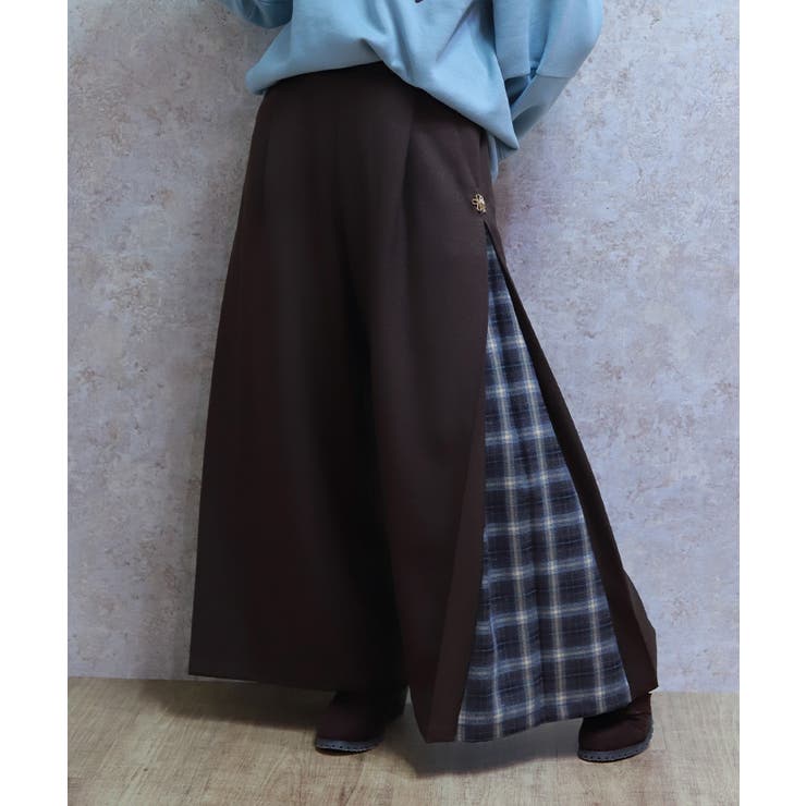 Ｄブラウン | チェック切替ワイドパンツ | axes femme