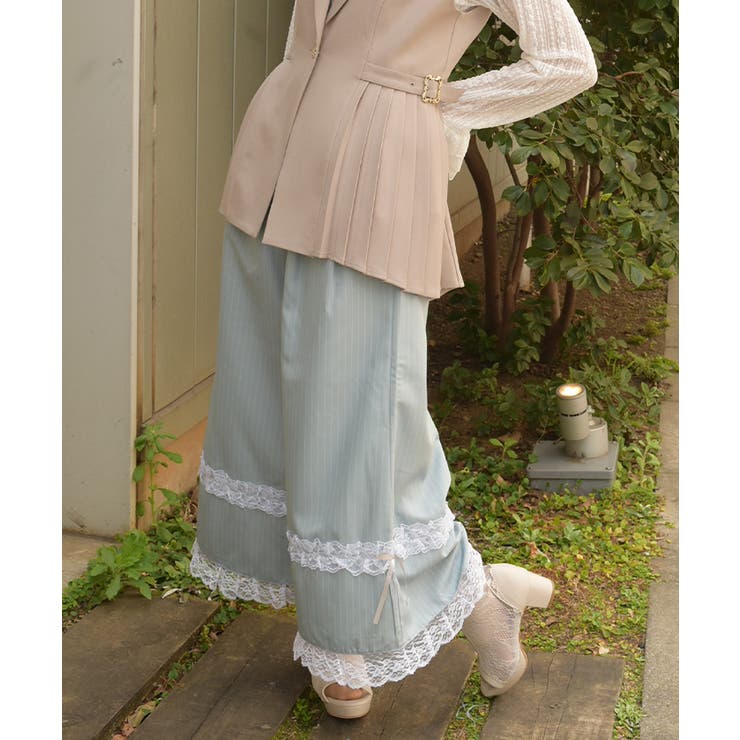 サックス | フリルレースワイドパンツ | axes femme